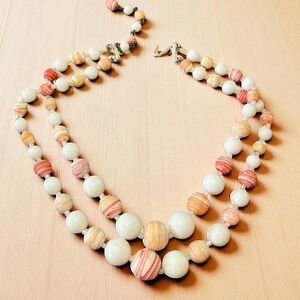 Vintage Japanese Beads White and Cream Shell Multicolor Beaded Necklace